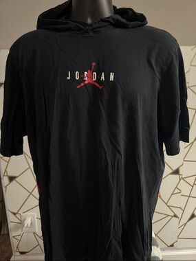 Jordan Black Short-Sleeve Hoodie with Red Jumpman Logo
